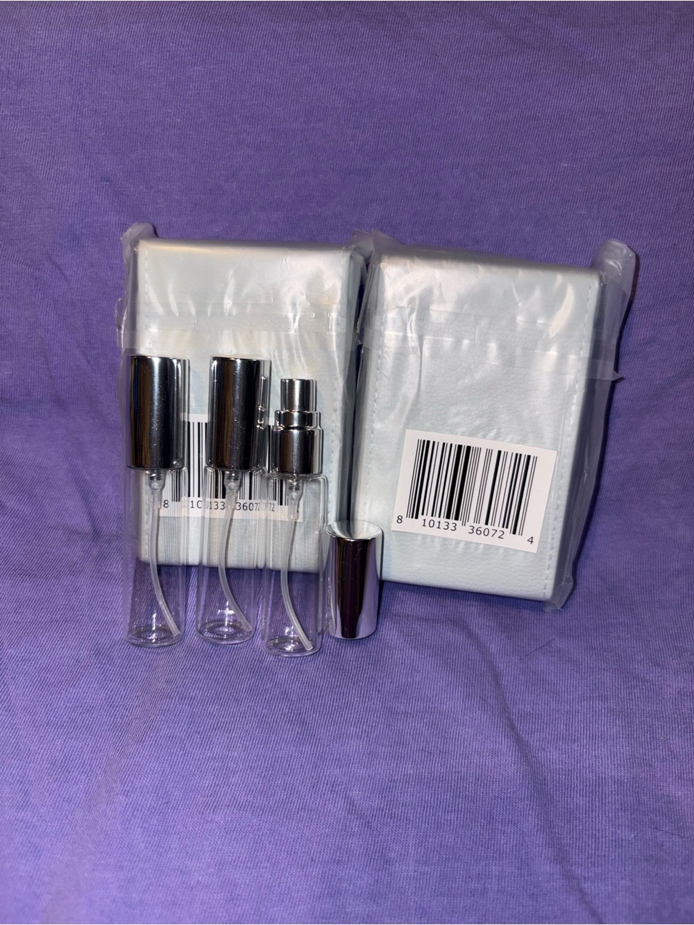 Set of 3 Glass Perfume Atomizers with Silver Caps - Clear